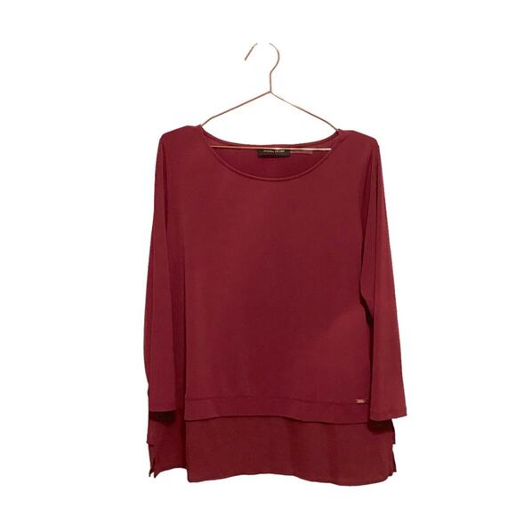 Ivanka trump burgundy red long sleeved blouse with layer semi sheer bottom - Picture 1 of 6
